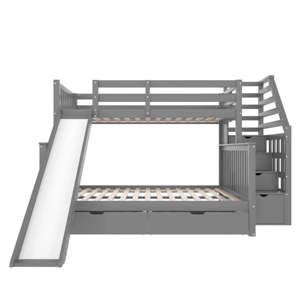 Letto a castello 90x200/140x200 cm con scivolo e cassetti