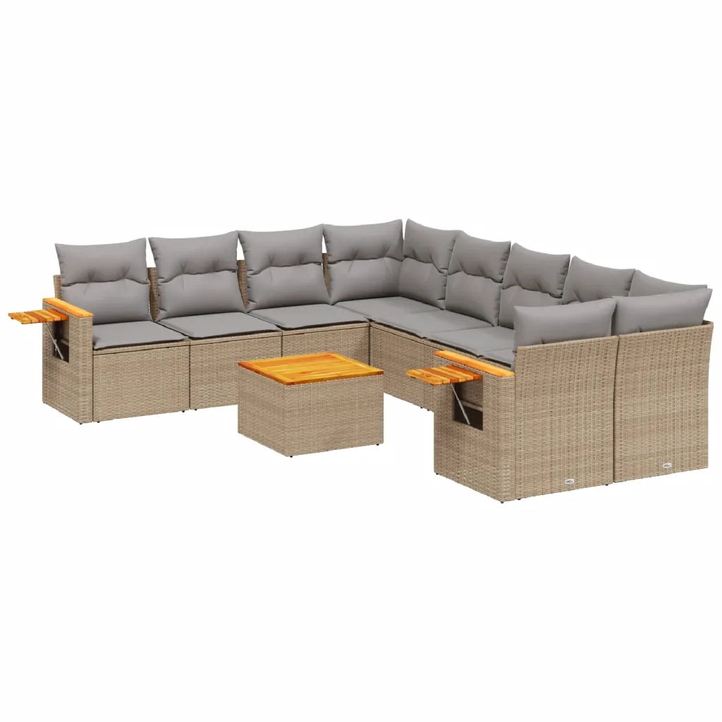 Set Divano da Giardino 9 pz con Cuscini Beige in Polyrattan