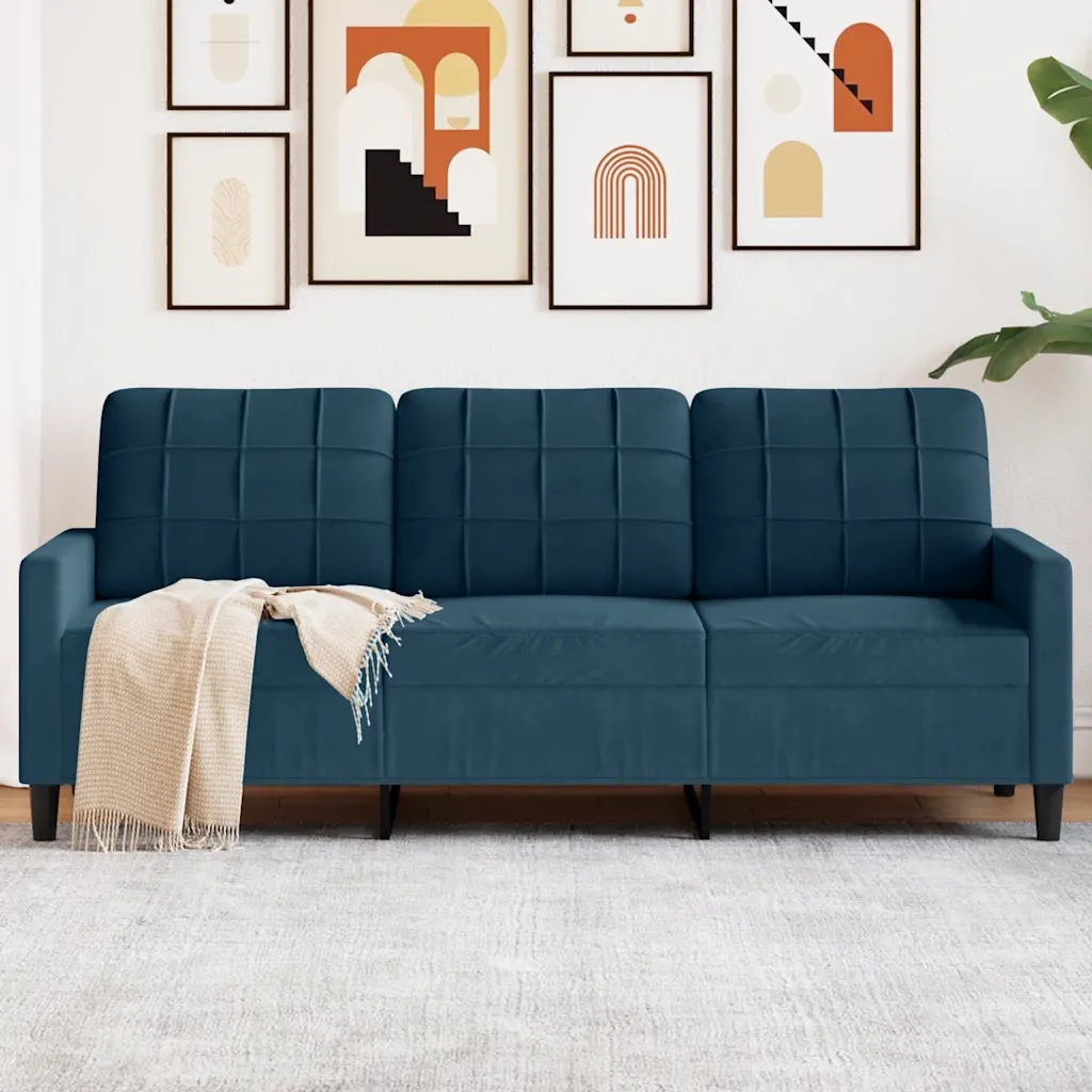 Divano a 3 Posti Blu 180 cm in Velluto 4007643