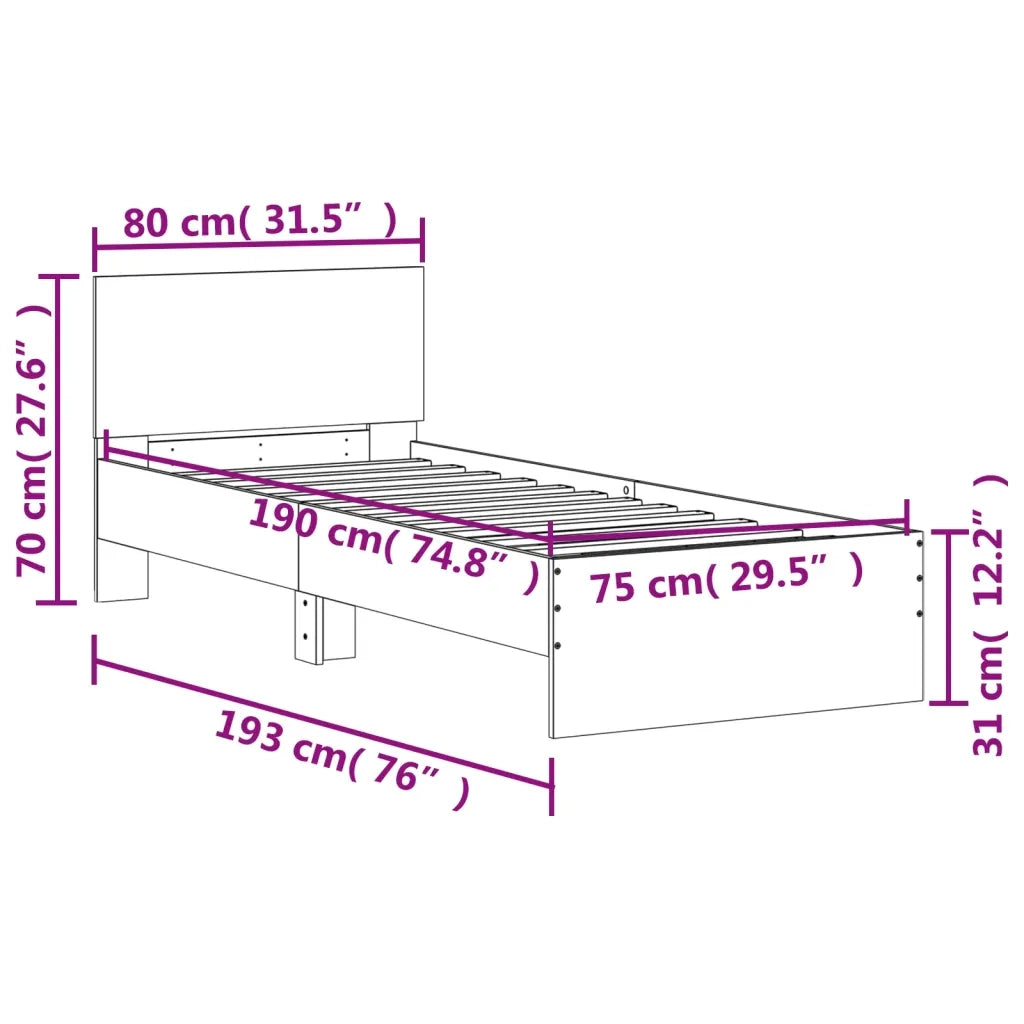 Giroletto con Testiera Bianco 75x190 cm in Legno Multistrato 838659