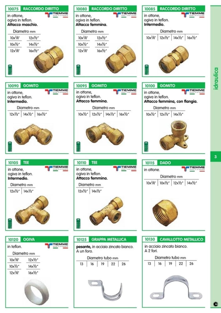 10pz raccordi ottone diritti bicono maschio gas 12x3/8 cod:ferx.26590