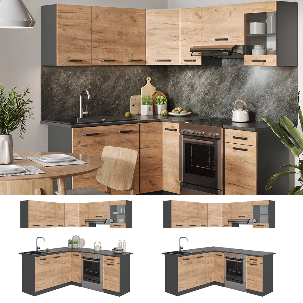 Cucina ad angolo R-Line Rovere dorato/Antracite 187 x 167 cm, AP Antracite Vicco