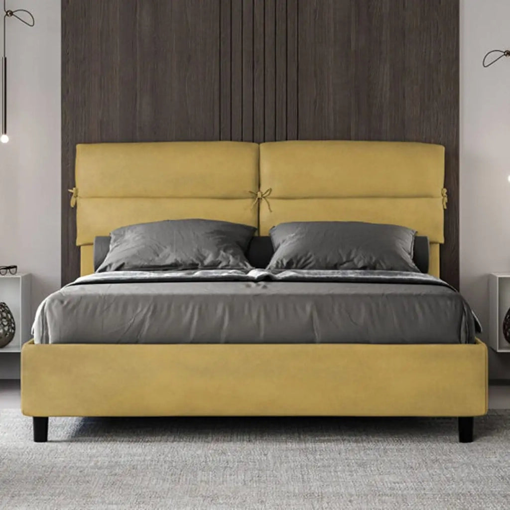 Letto matrimoniale senza rete imbottito 160x200 microfibra ocra Nandy