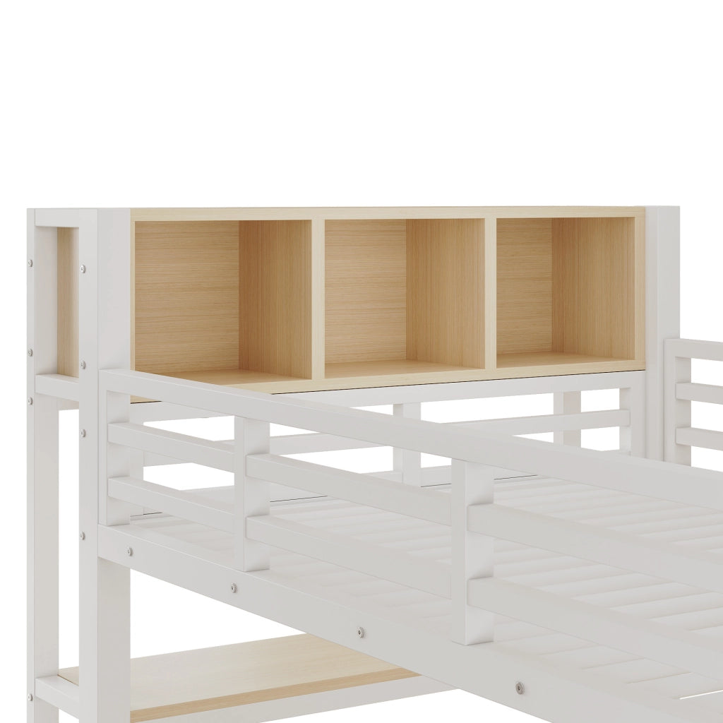 Letto a soppalco 90x200 cm con scrivania, appendiabiti e ripiani bianco