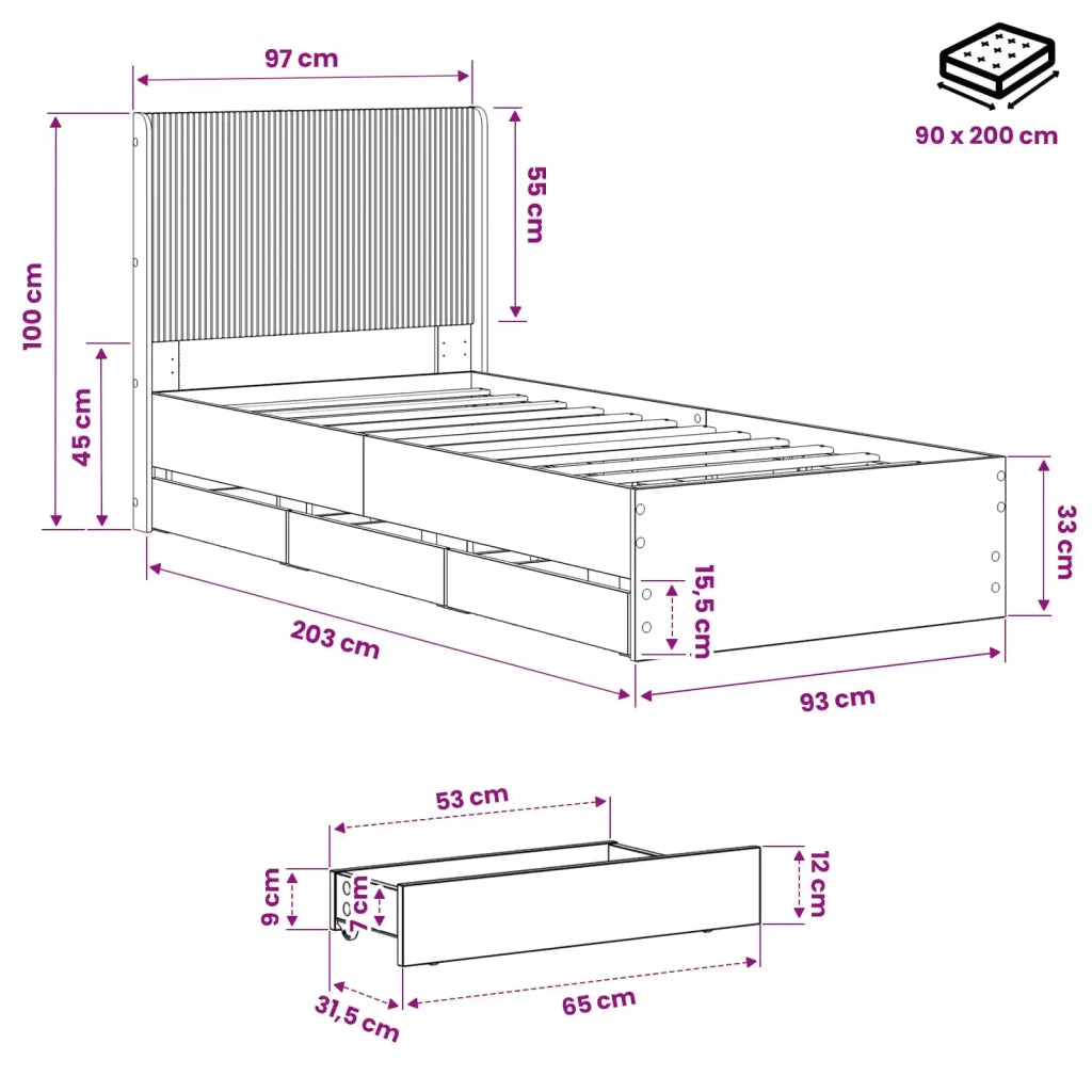 Struttura del letto con stoccaggio e testata Rovere Artigianale 3445813