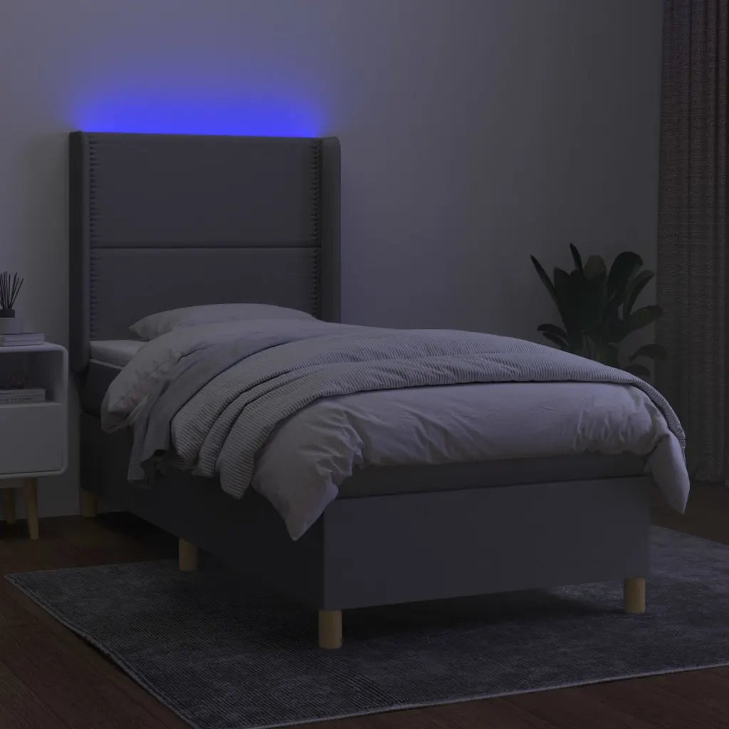 Letto a Molle Materasso e LED Grigio Chiaro 90x200 cm Tessuto 3138765