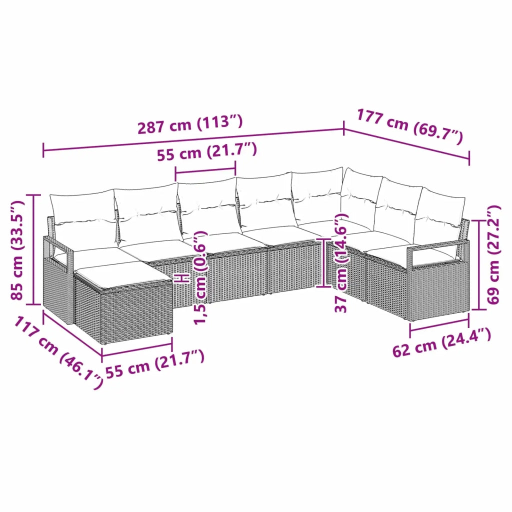 Set di divani con cuscino 8 pcs Nero polyrattan 3346506