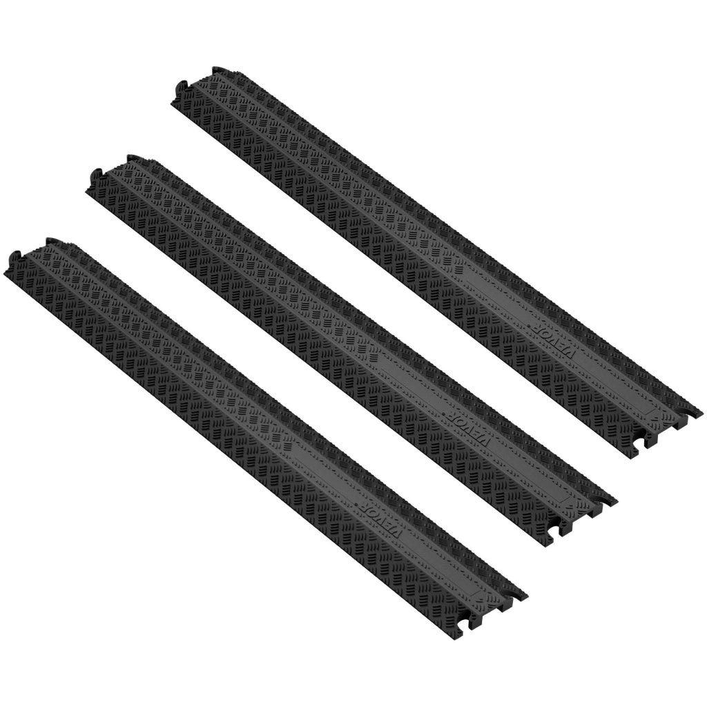 Rampa Passacavo a Pavimento in TPR 100x13x2 cm 3 Pezzi 1 Canale CP-1P-3 Canalina Proteggi Cavi Nero Carico 907 kg per Casa e Magazzino