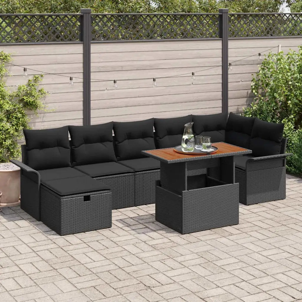 Set Divano da Giardino con cuscino 8 pcs Nero polyrattan 3359922