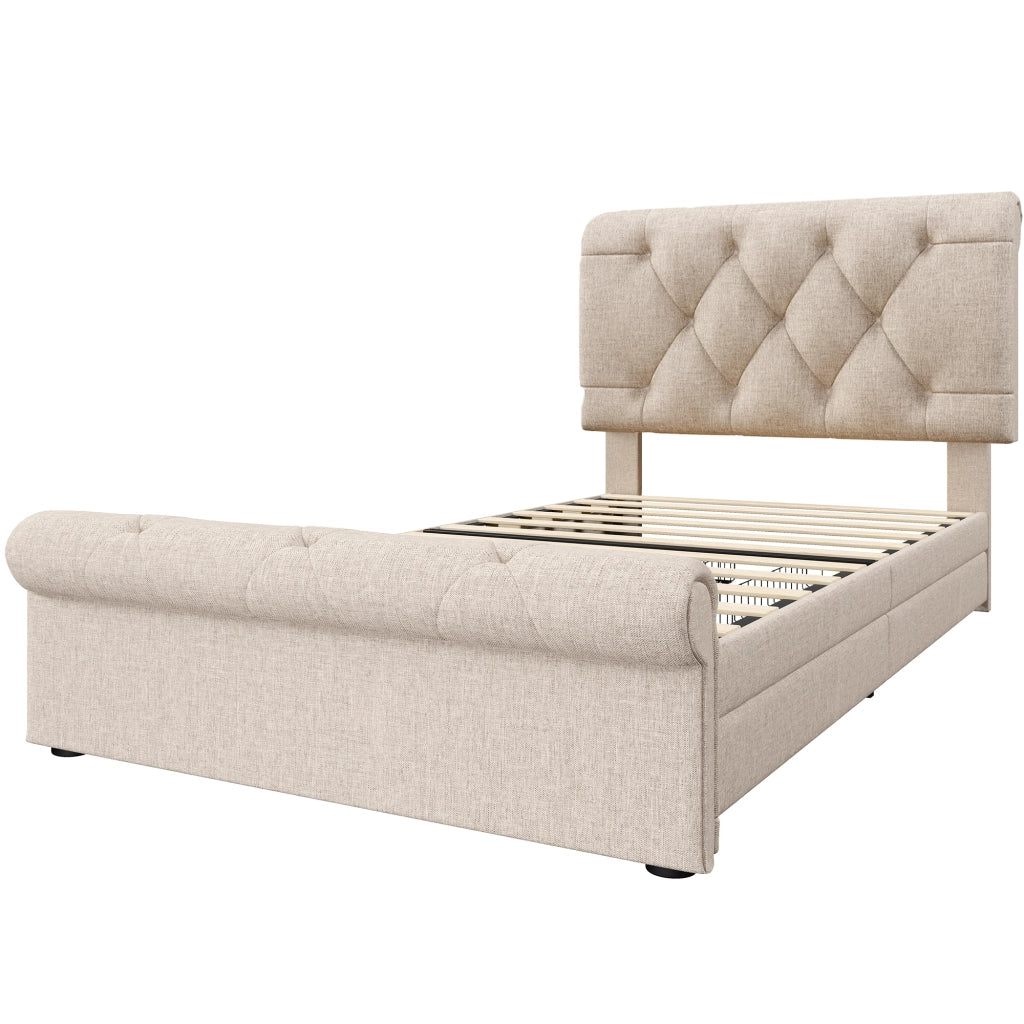 Letto singolo 90x200 cm imbottito con due cassetti