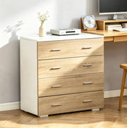 Cassettiera 4 cassetti bianco e legno chiaro 76x35x72 cm