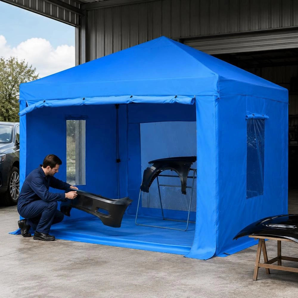 Portable Paint Booth Tent, 115.35 X 115.35 X 71.26 Inch Portable Garage Spray Tent, Waterproof Spray Booth With Foldable Frame Design & 2 Mesh Side Windows For Auto Parts, Furniture, Motorcycle