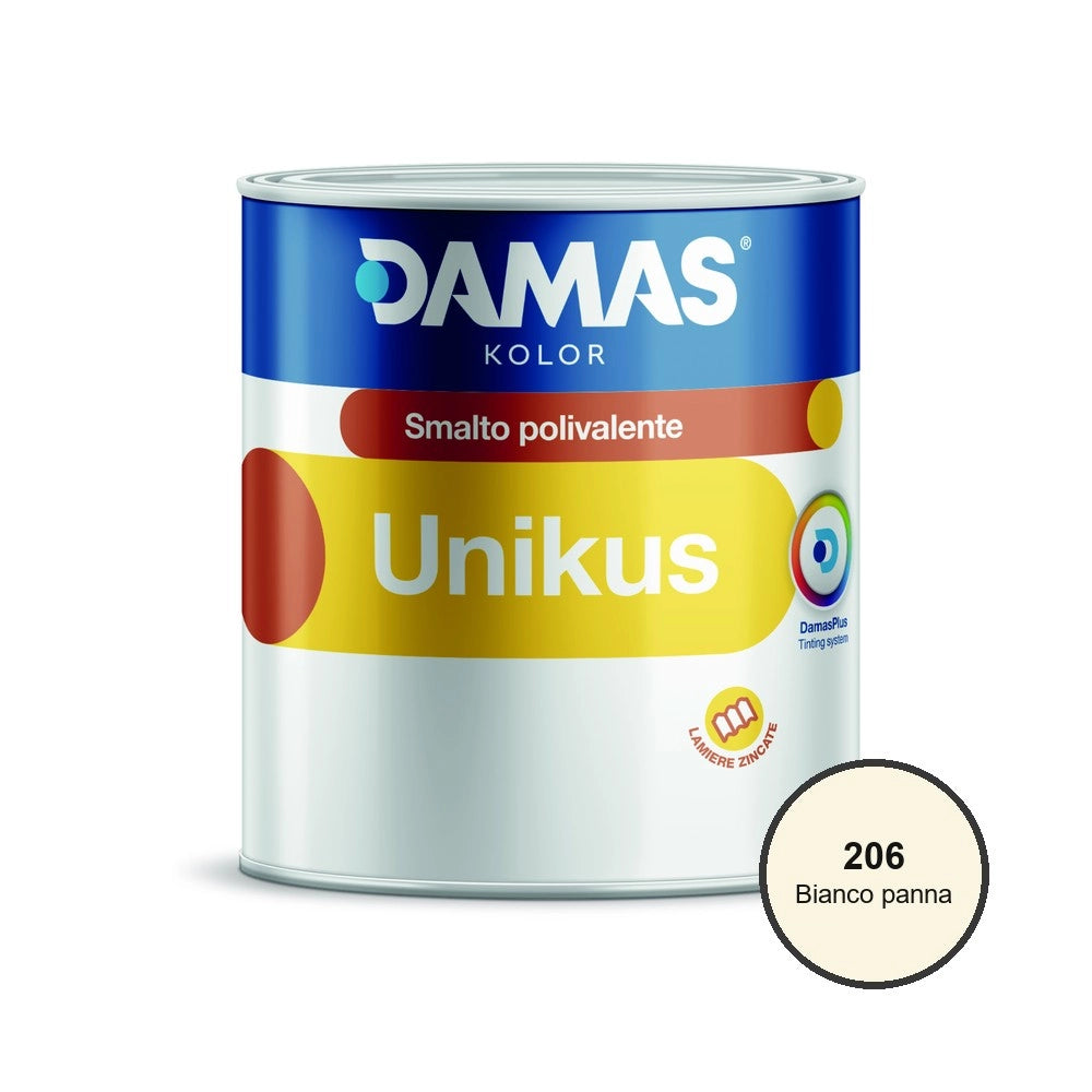 Damas unikus lucido smalto polivalente zincato alluminio plastica pvc *** formato 0,750 lt, colore- 206 bianco panna,...