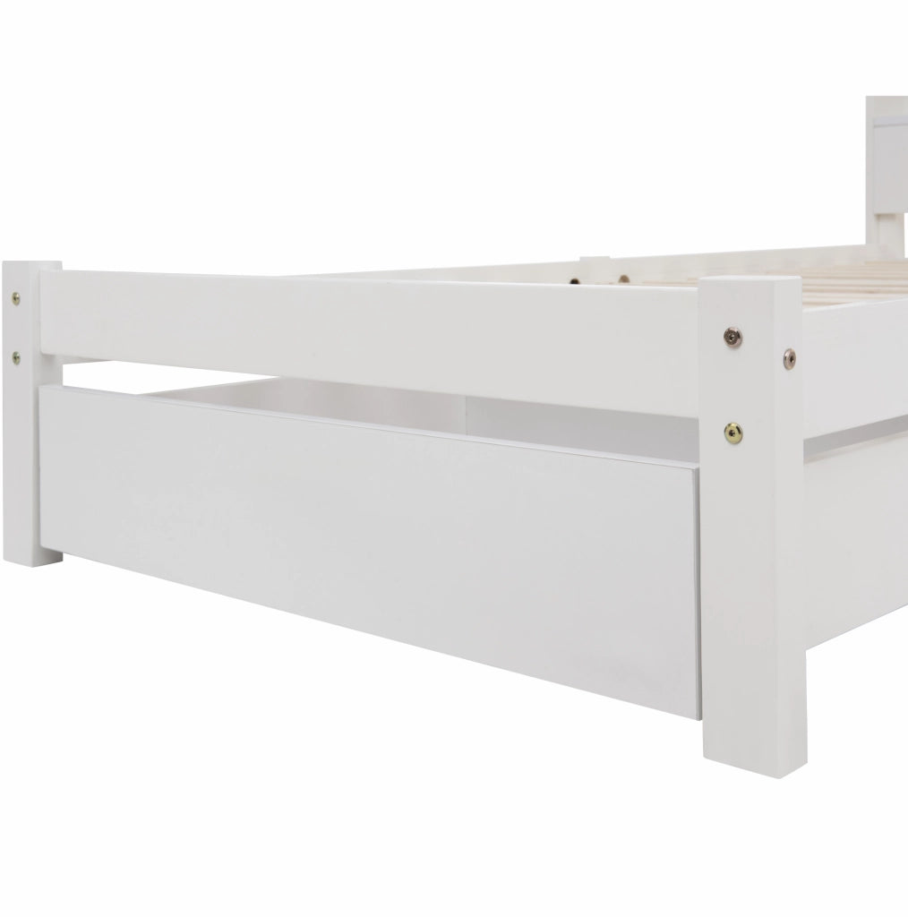 Letto matrimoniale 140x200 cm con testiera libreria e cassetti; bianco