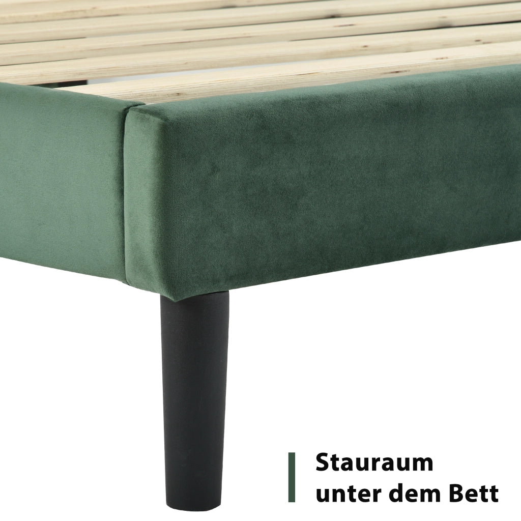 Letto imbottito 140 x 200 cm verde scuro con materasso