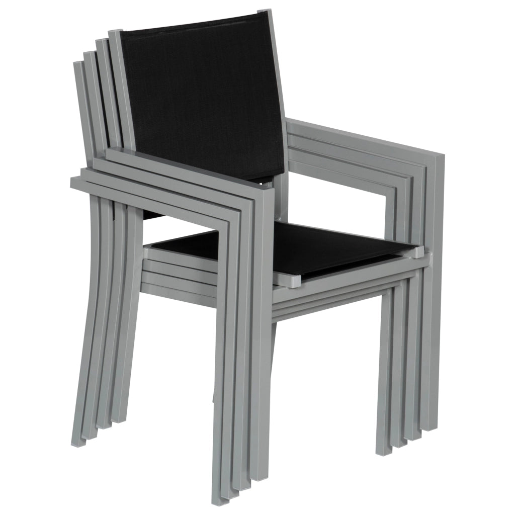 Set di 6 sedie in alluminio grigio - textilene nero