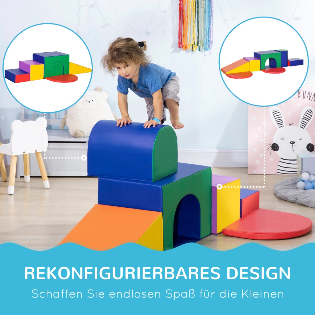 Set 7 Blocchi Gioco Morbidi per Bambini in Schiuma EPE ed Ecopelle con Scala e Rampa Multicolore