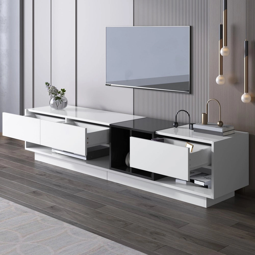 Mobile TV Lowboard ¨C Xylo ¨C Bianco Lucido e Nero, Cassetti, Ante