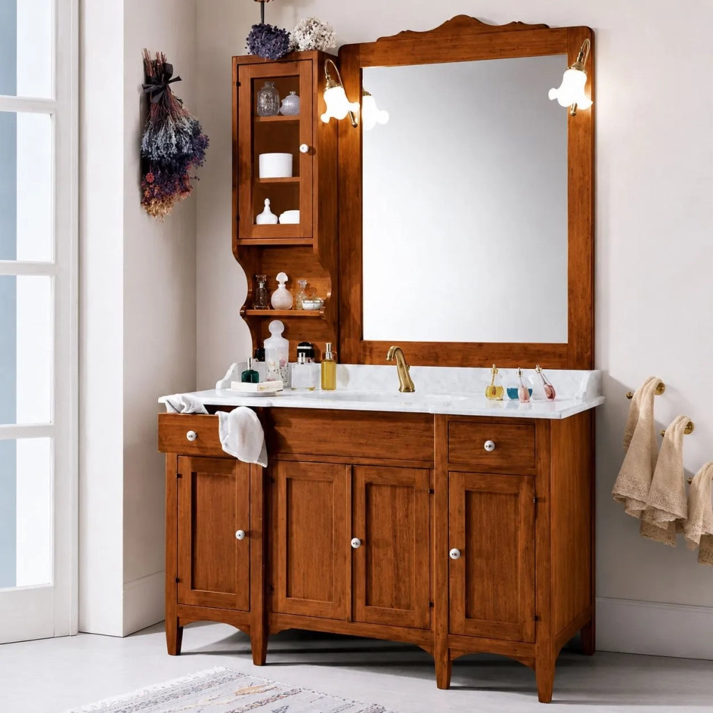 Mobile bagno 129 cm in legno lavabo 4 porte 2 cassetti e specchio - Mobili 2G