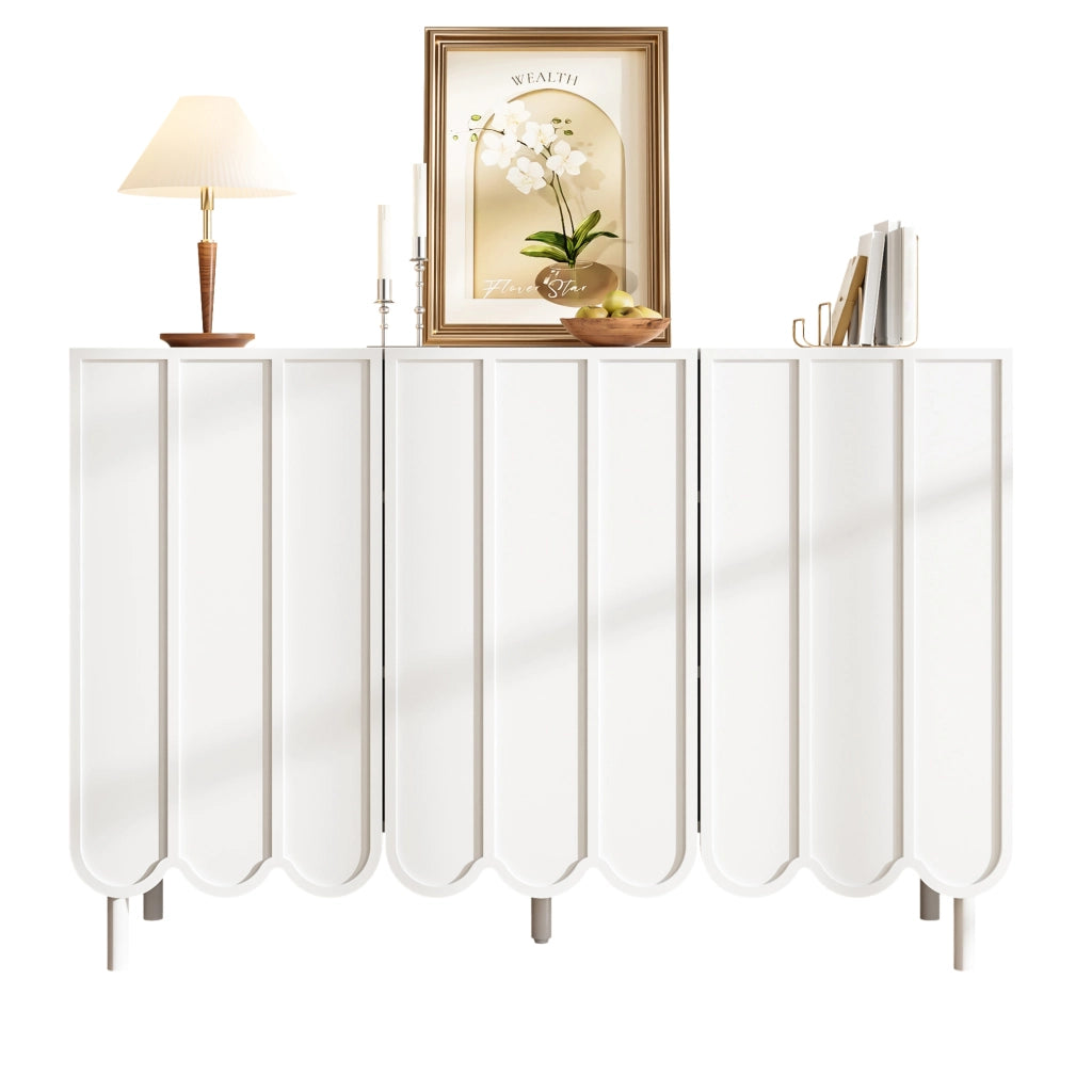 Credenza 120x35x80 cm con ante ondulate e ripiani regolabili in MDF bianco