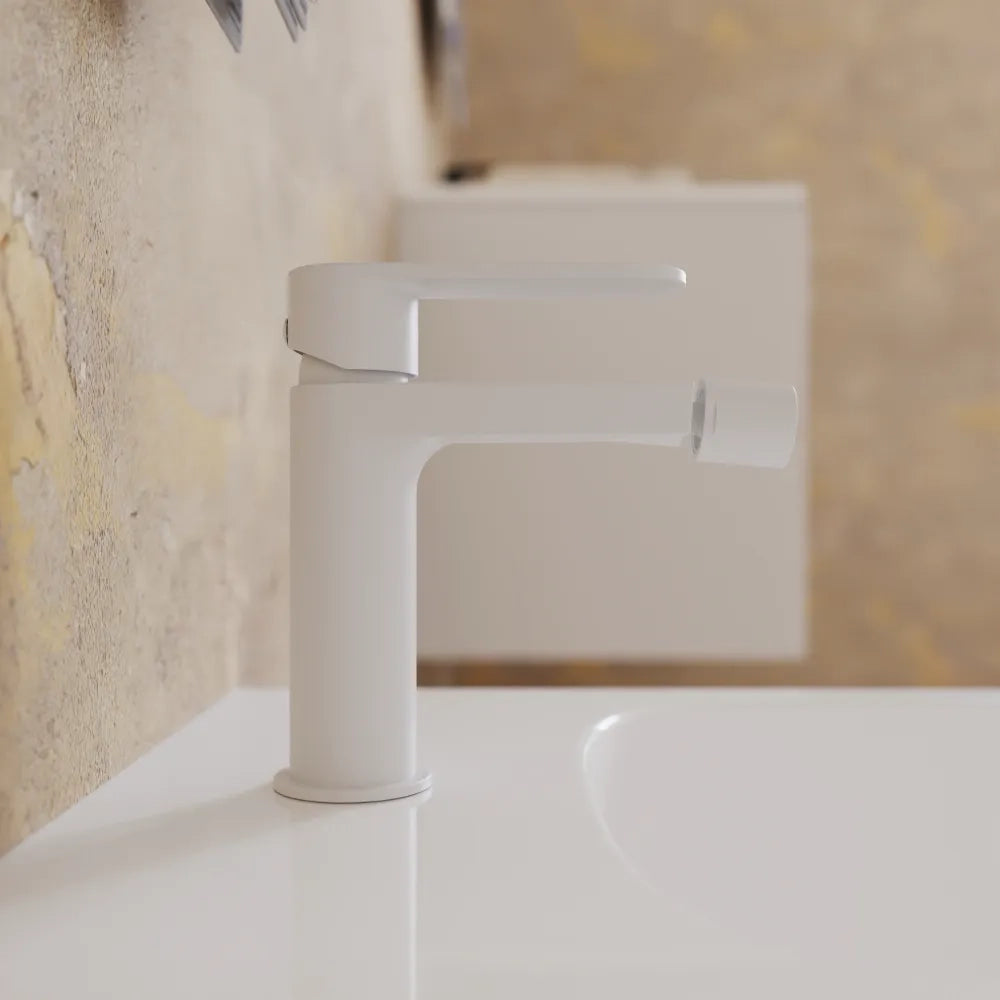 Set miscelatori lavabo 16cm bidet miscelatore esterno doccia bianco opaco | Margot