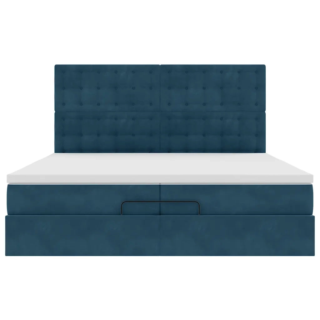 Pouf Letto con Materassi e LED Blu Scuro 200x200cm Velluto 3314490
