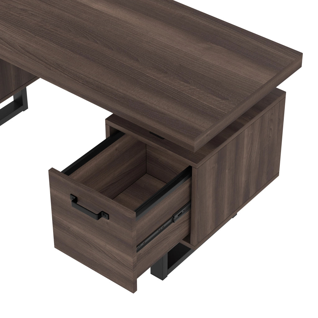 Scrivania da ufficio 135x54 cm con 2 cassetti e vano portadocumenti; MDF e metallo nero/marrone