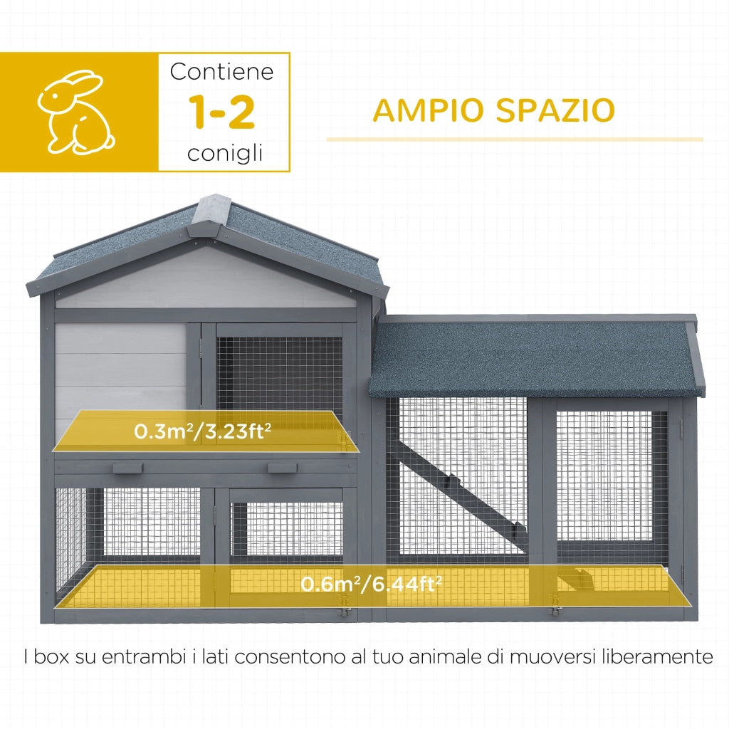 Conigliera da Esterno 147x54x84 cm in Legno Grigio