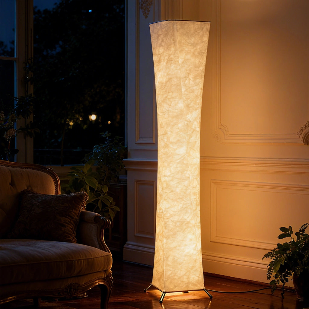 Lampada da Terra Moderna ¨C zephmum ¨C Acciaio e Tessuto, Bianco e Argento, 25x25x129 cm