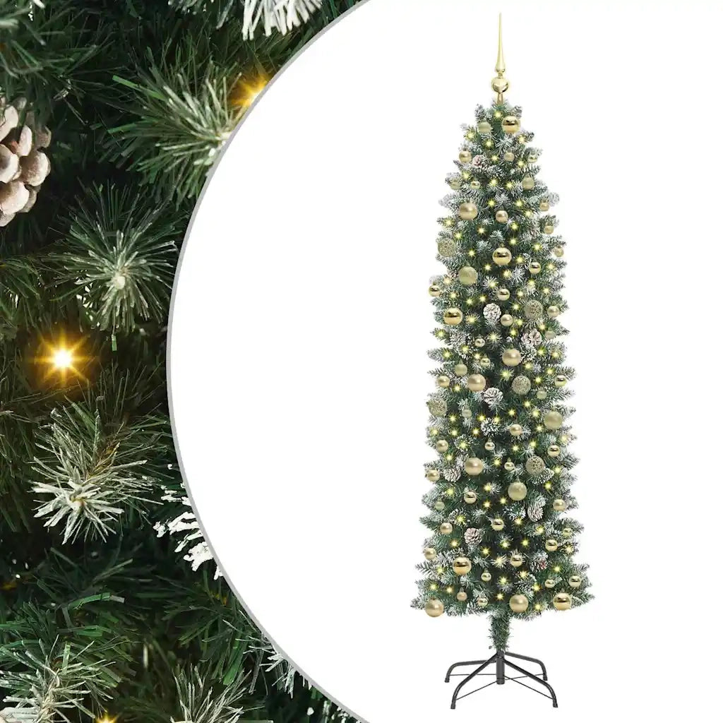 Albero di Natale Artificiale Sottile Verde e Bianco 210 cm