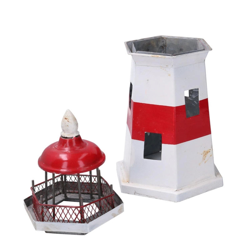 Faro metallo mare rosso bianco cm 17x17h36