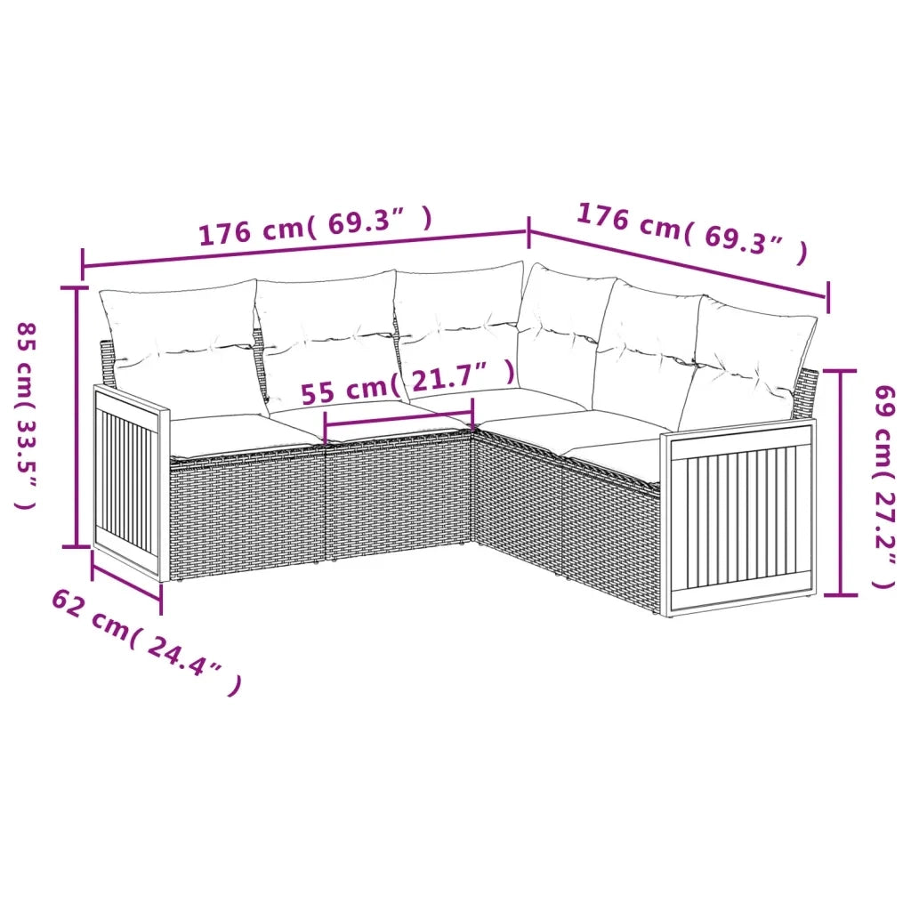 Set Divano da Giardino 5 pz con Cuscini Beige in Polyrattan 3227640