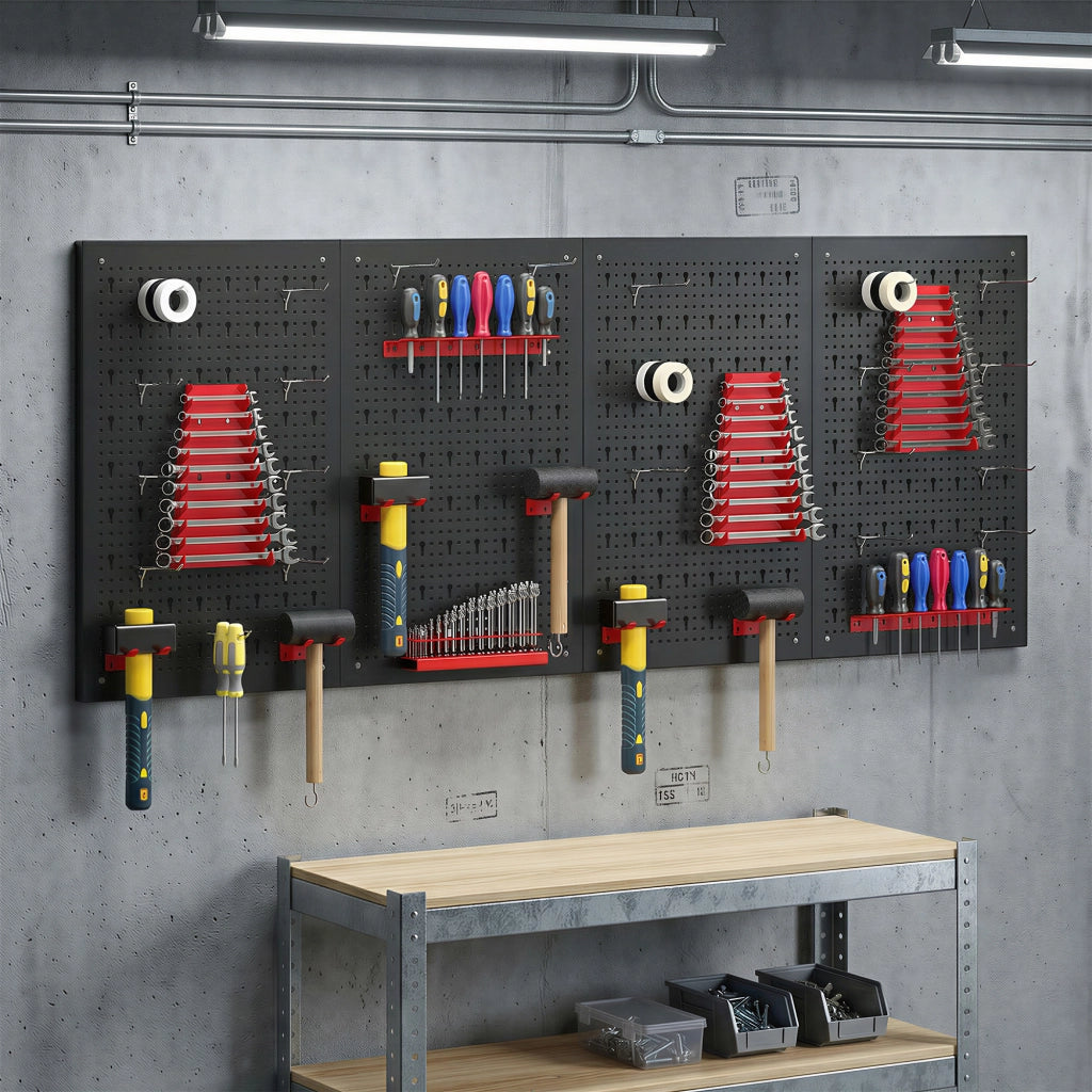Libreria a muro con scaffali e ganci ¨C Minimal ¨C Nero Rosso 60x40x