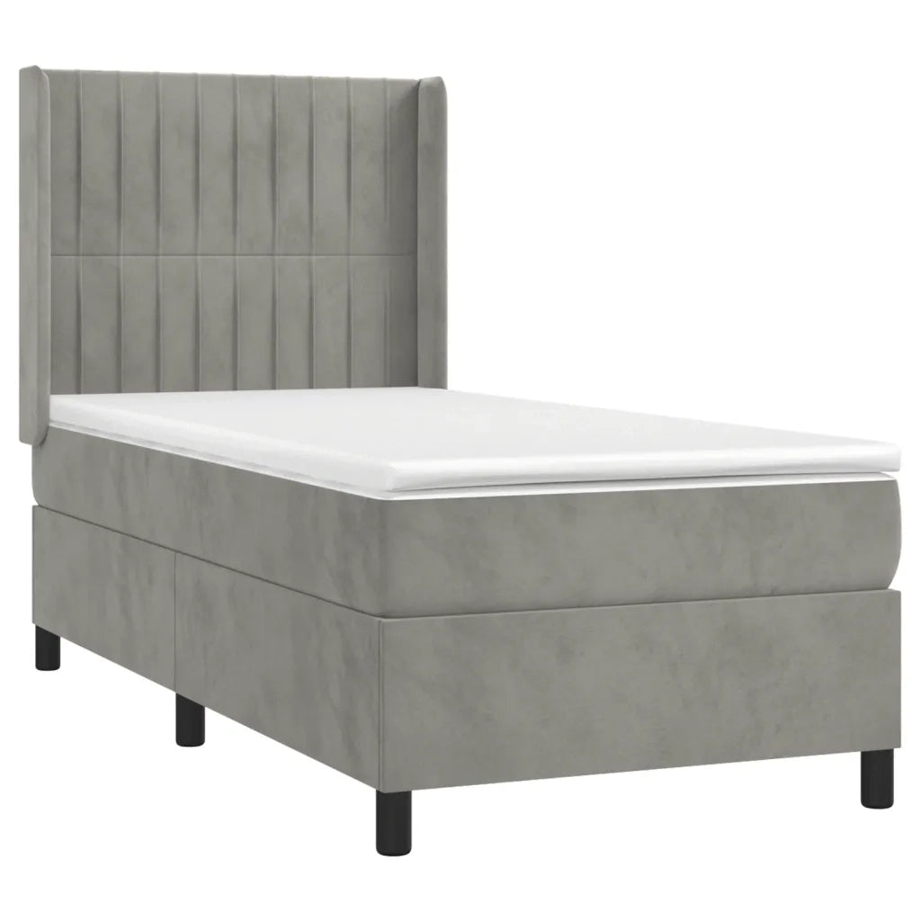 Letto a Molle Materasso e LED Grigio Chiaro 90x200 cm Velluto 3139661