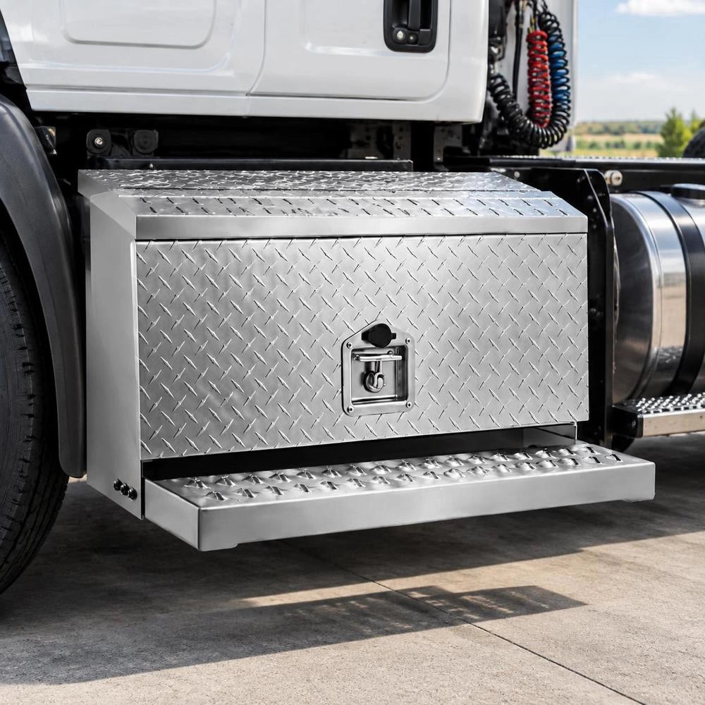 Saddle Step Box, 760x750x400 Mm, Aluminum Toolbox, Storage Box For Driver's Cab Entry Step With T-handle, Lock & Keys For Flatbed Trucks, Cranes & Semi-trailer Trucks