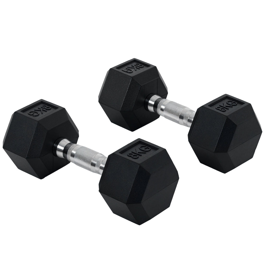 Set 2 Manubri Esagonali da 8 kg in Metallo e Gomma Nero