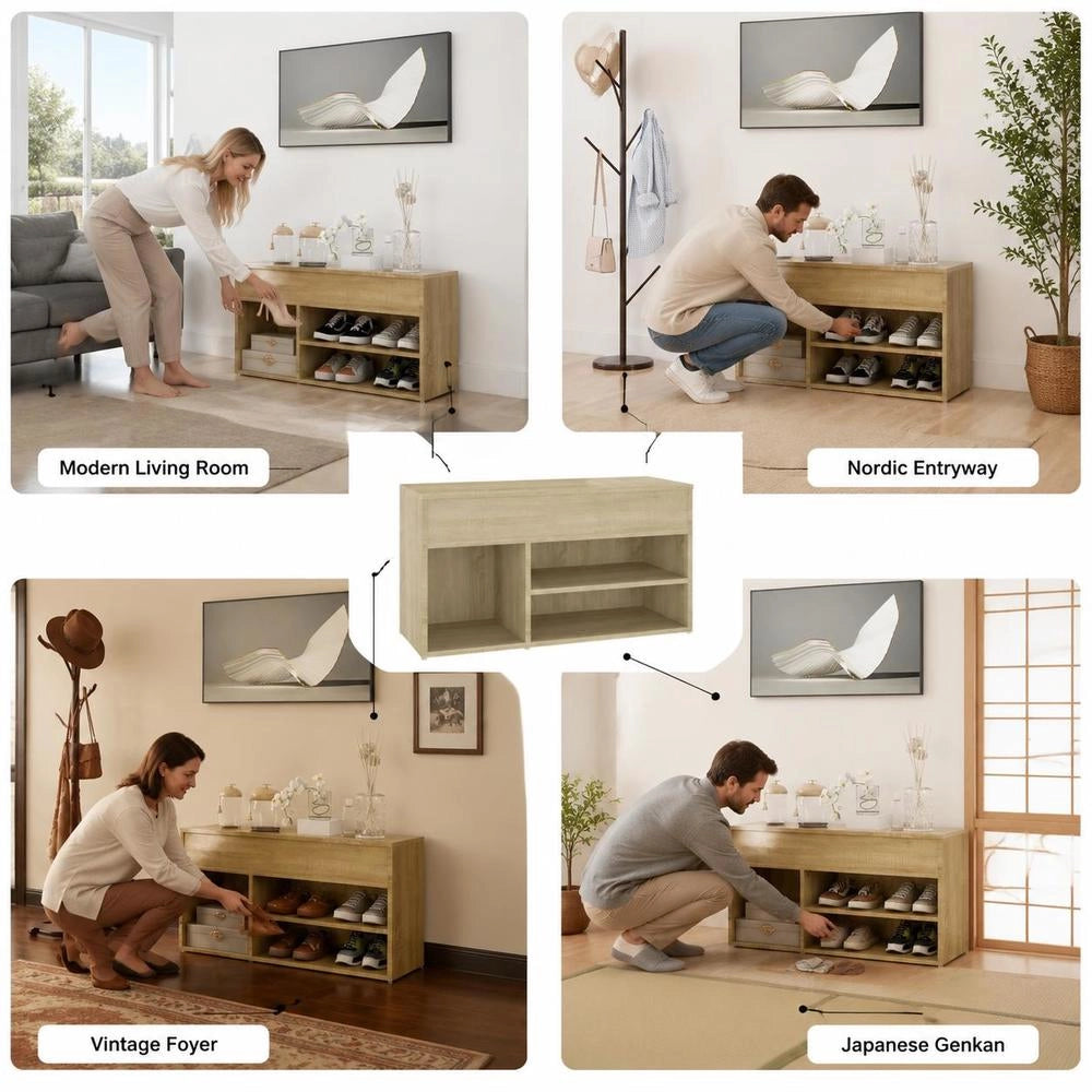 Shoe Bench Sonoma Oak 80x30x45 Cm Wood Composite