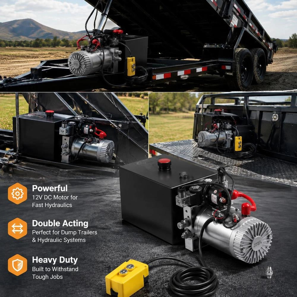 Hydraulic Pump, Hydraulic Power Unit 12V, Hydraulic Power Unit 1600W, Double-acting Hydraulic Pump, Hydraulic Power Pack, 1.5 Gal Tank Hand Pump Hydraulic Power Unit, For Elevators, Forklifts, Etc.