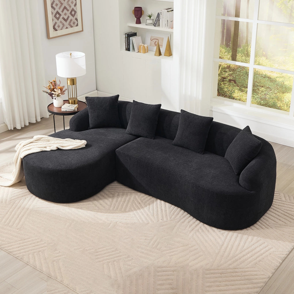 Divano modulare angolare 3 posti con chaise longue sinistra in chenille nero