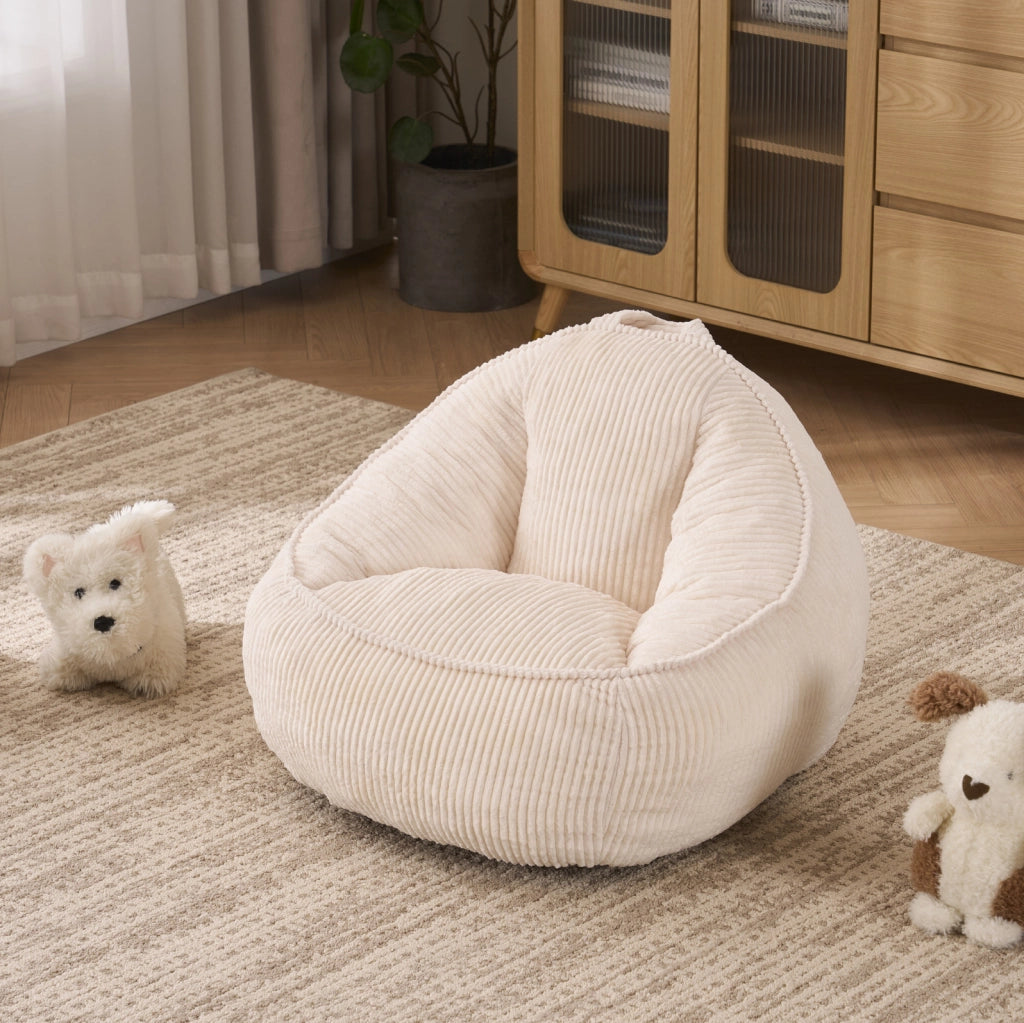 Poltroncina sacco per bambini beige in velluto a coste
