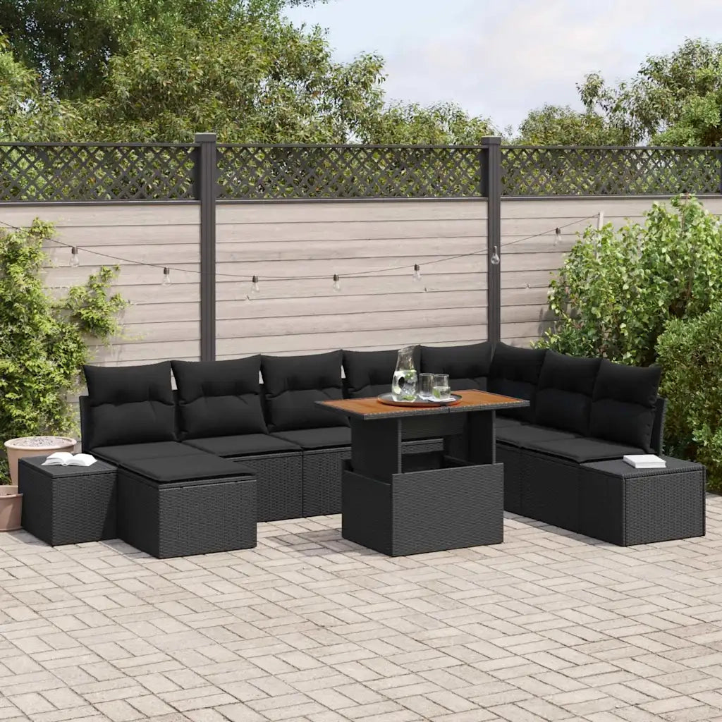 Set Divano da Giardino con archiviazione 9 pcs Nero Poly Rattan 3358739