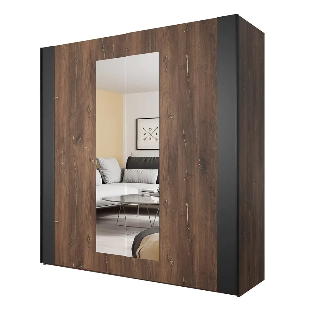 Camera completa FOX – Armadio 200 cm, Letto 160x200 con doghe incluso, Cassettiera, Comodini – Rovere scuro