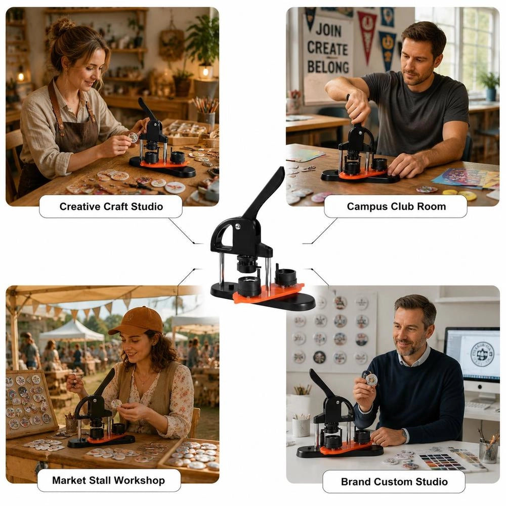 Button Machine, Button Maker, 32mm, 500 Pieces. Badge Punch Press, Button Press, DIY Badge Press Machine, Button Badge Maker For Personalized Badges, Including Instruction Booklet And Circle Cutter.