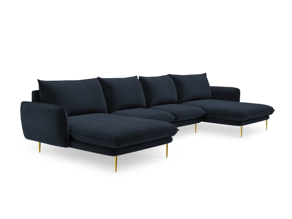Cosmopolitan Design - Divano panoramico "Vienna" 6 posti in velluto blu scuro 