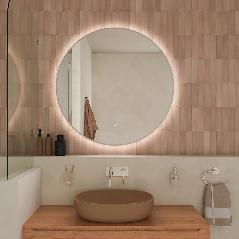 Specchio led tondo Ø 80  cm cornice bianco opaco retroilluminato touch screen luce calda/fredda