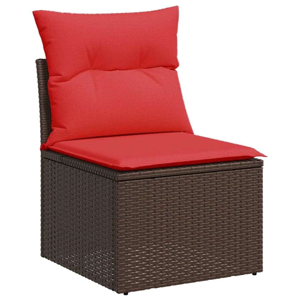 Set Divano da Giardino 9 pcs Marrone e Rosso polyrattan 3348850