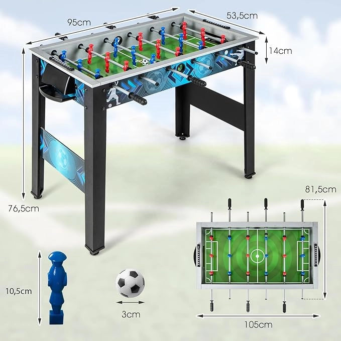 Calcio Balilla per Bambini e Adulti, Tavolo da Calcio con 2 Palloni, Manico Liscia, 18 Giocatori Realistici, Mini Calcetto con Versatile per Sala Giochi, Ufficio e Festa, 95 x 53,5 x 76,5 cm