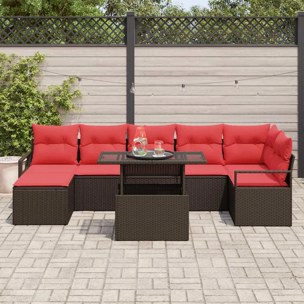 Set Divano da Giardino 8 pcs Marrone e Rosso polyrattan 3348870