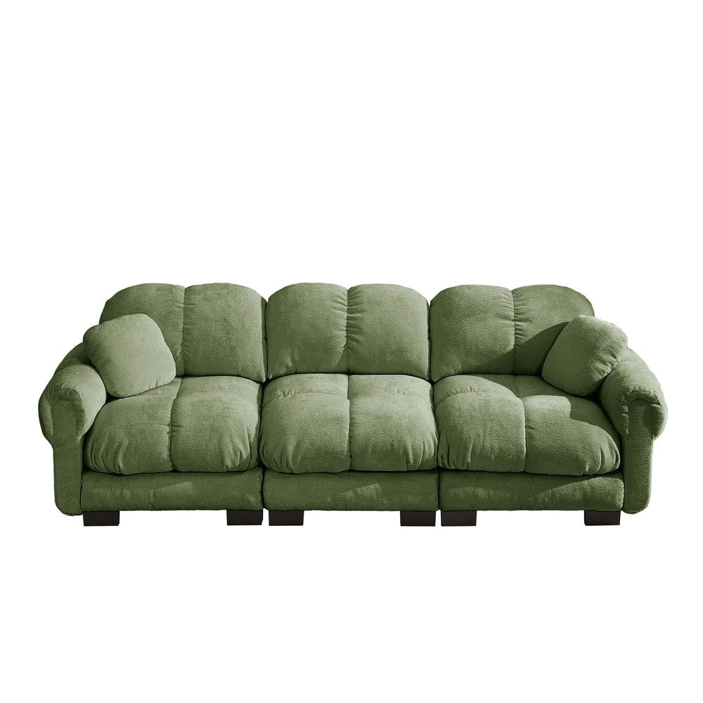 Divano 3 posti con cuscini ¨C Minimal ¨C verde tessuto trapuntato imbottito