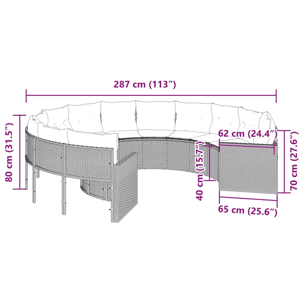 Divano da Giardino con Cuscini Circolare Grigio in Polyrattan 3318532
